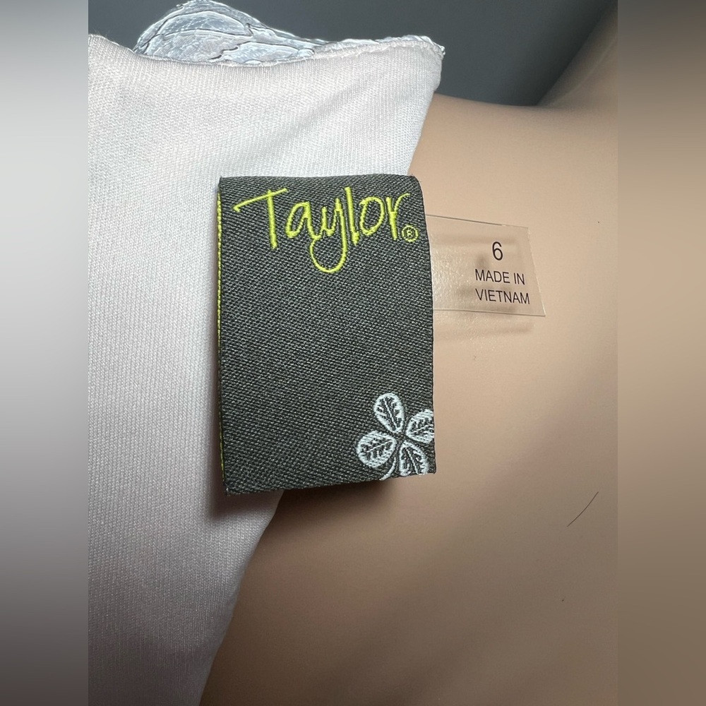 Taylor White Lace Mini Dress with Tan Feather Trim - Picture 7 of 10